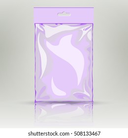 Nylon blank package on gray background. Plastic pack or bag can use for food