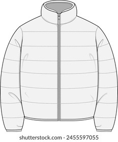 Nylon Down Jacket Design Vector Flat Sketch Illustration Template Front View