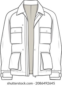 NYLON FOUR POCKET JACKET FOR MEN AND BOYS FLAT SKETCH VECTOR