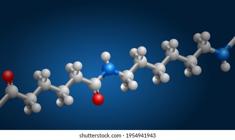 Nylon molecular structure, repeating of amide links. Vector illustration in 3D decoration