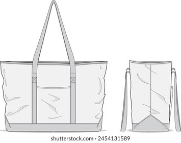 Nylon Shoulder Tote Bag Technical Fashion Illustration Front Side Cad