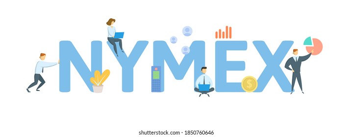 NYMEX, New York Mercantile Exchange. Concept with keywords, people and icons. Flat vector illustration. Isolated on white background.