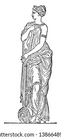 Nymph Sculpture is in Greek mythology, vintage line drawing or engraving illustration.