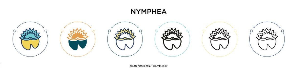 Nymphea icon in filled, thin line, outline and stroke style. Vector illustration of two colored and black nymphea vector icons designs can be used for mobile, ui, web