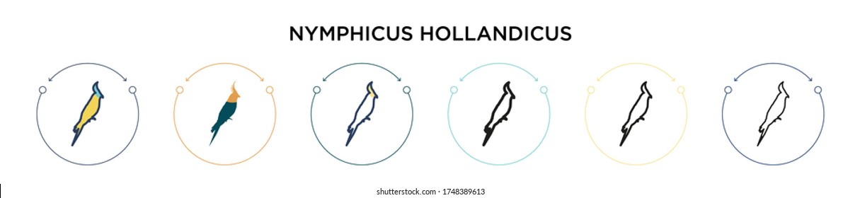 Nymphicus hollandicus icon in filled, thin line, outline and stroke style. Vector illustration of two colored and black nymphicus hollandicus vector icons designs can be used for mobile, ui, web