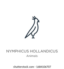 Nymphicus hollandicus icon. Thin linear nymphicus hollandicus outline icon isolated on white background from animals collection. Line vector sign, symbol for web and mobile