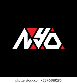 Diseño del logotipo de la letra del triángulo de NYO con forma de triángulo. Monograma de diseño del logotipo del triángulo de NYO. Plantilla de logotipo vectorial de triángulo NYO con color rojo. Logo triangular NYO Diseño sencillo, elegante y lujoso.