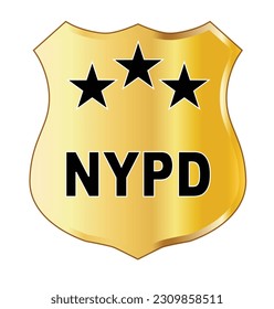 NYPD spoof law officer shield badge isolated on white.