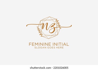 NZ beauty monogram and elegant logo design handwriting logo of initial signature, wedding, fashion, floral and botanical with creative template.