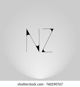 NZ Black thin minimalist LOGO Design with Highlight on Gray background.