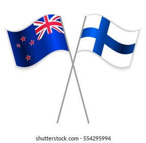 NZ and Finnish crossed flags. New Zealand combined with Finland isolated on white. Language learning, international business or travel concept.