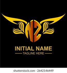 NZ Golden Wing Emblem Logo with elegant gold wings, sleek and modern design. Ideal for branding, creative projects, luxury businesses, or artistic ventures.