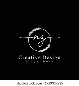 NZ Initial calligraphy handwritten logo. Handwritten alphabet in the logo template. Letters and Alphabet for signature, wedding, fashion, floral and botanical logo design 