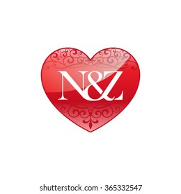 N&Z initial letter logo with ornament heart shape