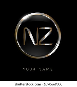 NZ initial letters with circle elegant logo golden silver black background