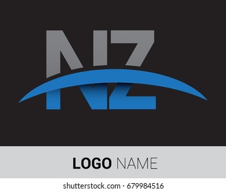 NZ initial logo company name colored grey and blue swoosh design.