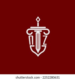 NZ initial logo monogram design for legal lawyer vector image with sword and shield