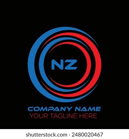 NZ letter logo creative design. NZ unique design. NZ letter logo design on black background.