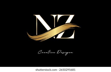 NZ Letter Monogram Logo – Elegant Gold Brush Stroke Letter mark for Luxury Branding, Fashion, Boutique  Premium Identity Design

