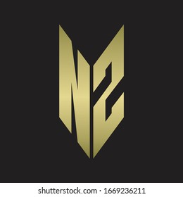 Monograma con logotipo NZ con estilo de emblema aislado con colores dorados