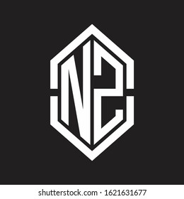 NZ Logo monogram with hexagon shape and outline slice style with black and white