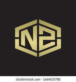 NZ Logo monogram with hexagon shape and piece line rounded design tamplate on gold colors