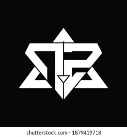 NZ Logo monogram isolated with triangle shape design template on black background