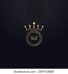 NZ logo. N Z design. White NZ letter. NZ, N Z letter logo design. Initial letter NZ linked circle uppercase monogram logo. N Z letter logo vector design. Golden latter, golden, mark