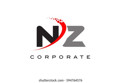 NZ Modern Letter Logo Design with Red Swoosh and Dots