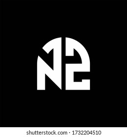 Logo de monograma NZ con plantilla de diseño de forma curva aislado en fondo negro