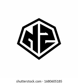 NZ monogram logo with hexagon shape and line rounded style design template isolated on white background