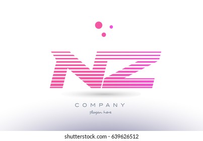 nz n z alphabet letter logo pink purple stripes lines creative text dots company vector icon design template