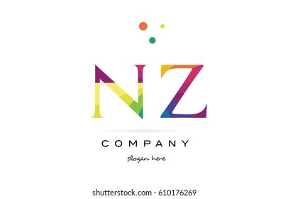 nz n z  creative rainbow colors colored alphabet company letter logo design vector icon template