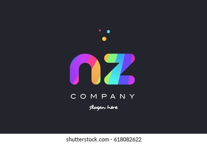 nz n z  creative rainbow green orange blue purple magenta pink artistic alphabet company letter logo design vector icon template