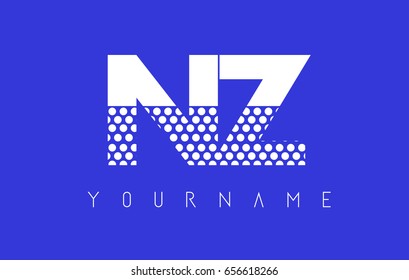 NZ N Z Dotted Pattern Letter Logo Design Vector with Blue Background.