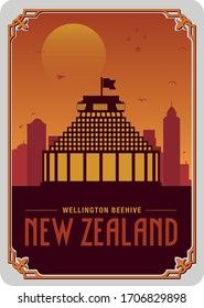 NZ Wellington Beehive Parliament Postcard