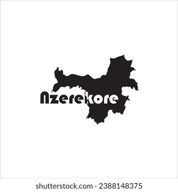 Mapa de Nzerekore y diseño de letras negras sobre fondo blanco