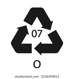 O 07 símbolo de código de reciclado. Signo de polietileno vectorial de reciclado de plástico.