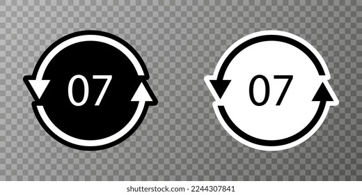 O 07 símbolo de código de reciclado. Signo de polietileno vectorial de reciclado de plástico.
