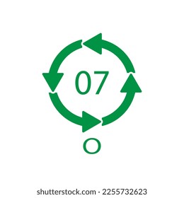 O 07 símbolo de código de reciclado. Signo de polietileno vectorial de reciclado de plástico.