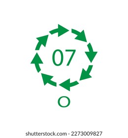 O 07 símbolo de código de reciclado. Signo de polietileno vectorial de reciclado de plástico.