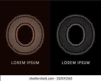 O ,abstract luxury font, Designed using gold and black line square, geometric shape, graphic vector. 