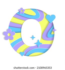 O Alphabet Abstract Paper Lively Flower Heart Sparkle Shine Yellow Blue Violet Lilac Purple Mountain Geography Contour Map 3D Layer Line Cutout Card Web Banner