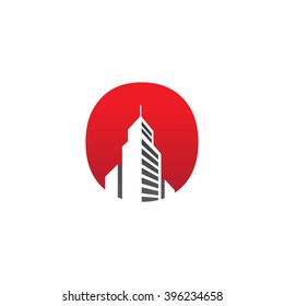 O alphabet building negative space letter logo red