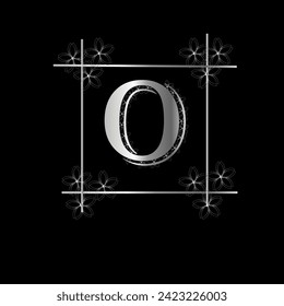 O alphabet design with gradient silver color and black background