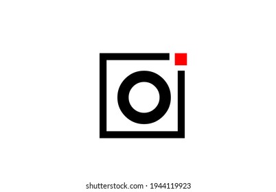 O alphabet letter icon logo in black and white. Company and business design with square and red dot. Creative corporate identity template