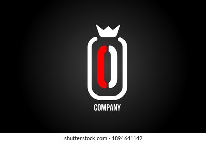 O alphabet letter logo for company and corporate in black red and white colors. Creative icon design with king crown. Can be used for a logotype or branding