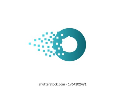 O alphabet letter logo icon for business and company. Green eroded pixel design for corporate identity