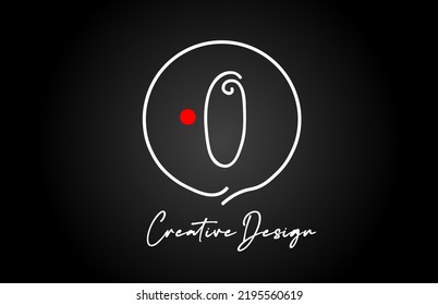 O alphabet letter logo icon design with line red dot and vintage style. Black and white creative template for business and company