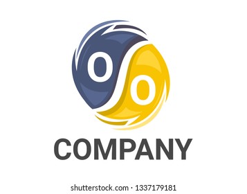 o alphabet text type initial iconic logo design illustration in twister swirl wind spiral rotation like black hole in colorful color